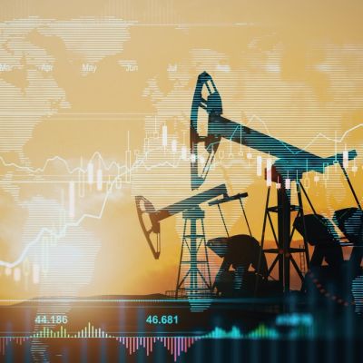 global-stock-market-oil-industry-concept-with-oil-pumps-sunset-abstract-field-virtual-board-world-map-growing-financial-chart-growing-candlestick-double-exposure